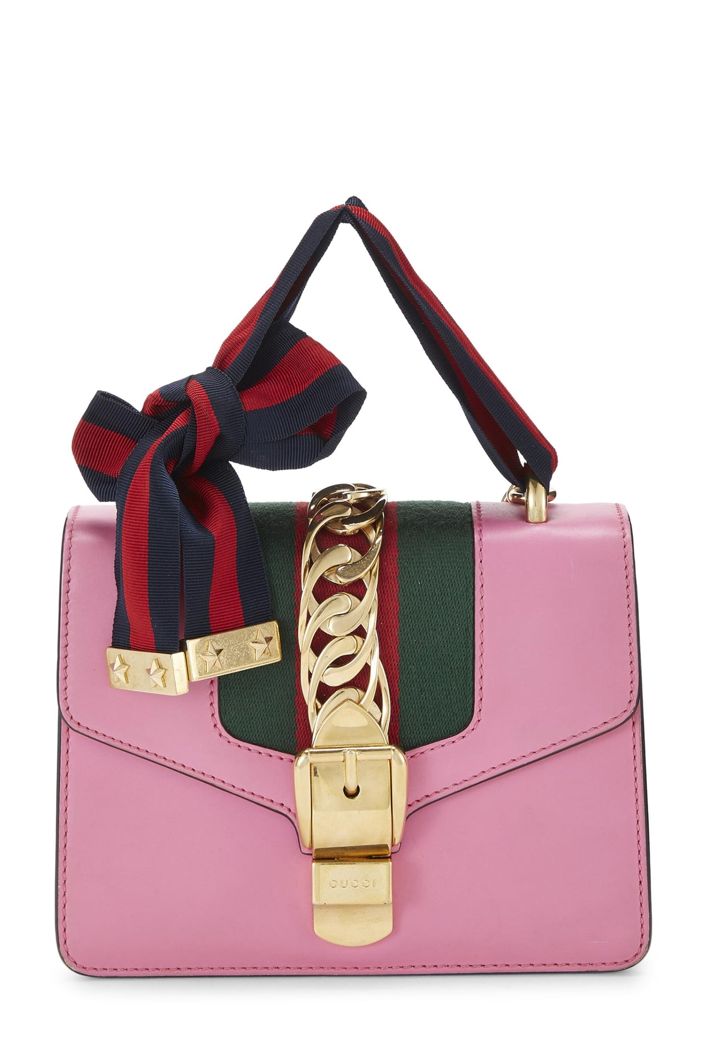 Gucci, Sylvie Mini con tribanda de cuero rosa Pre-Loved, Rosa