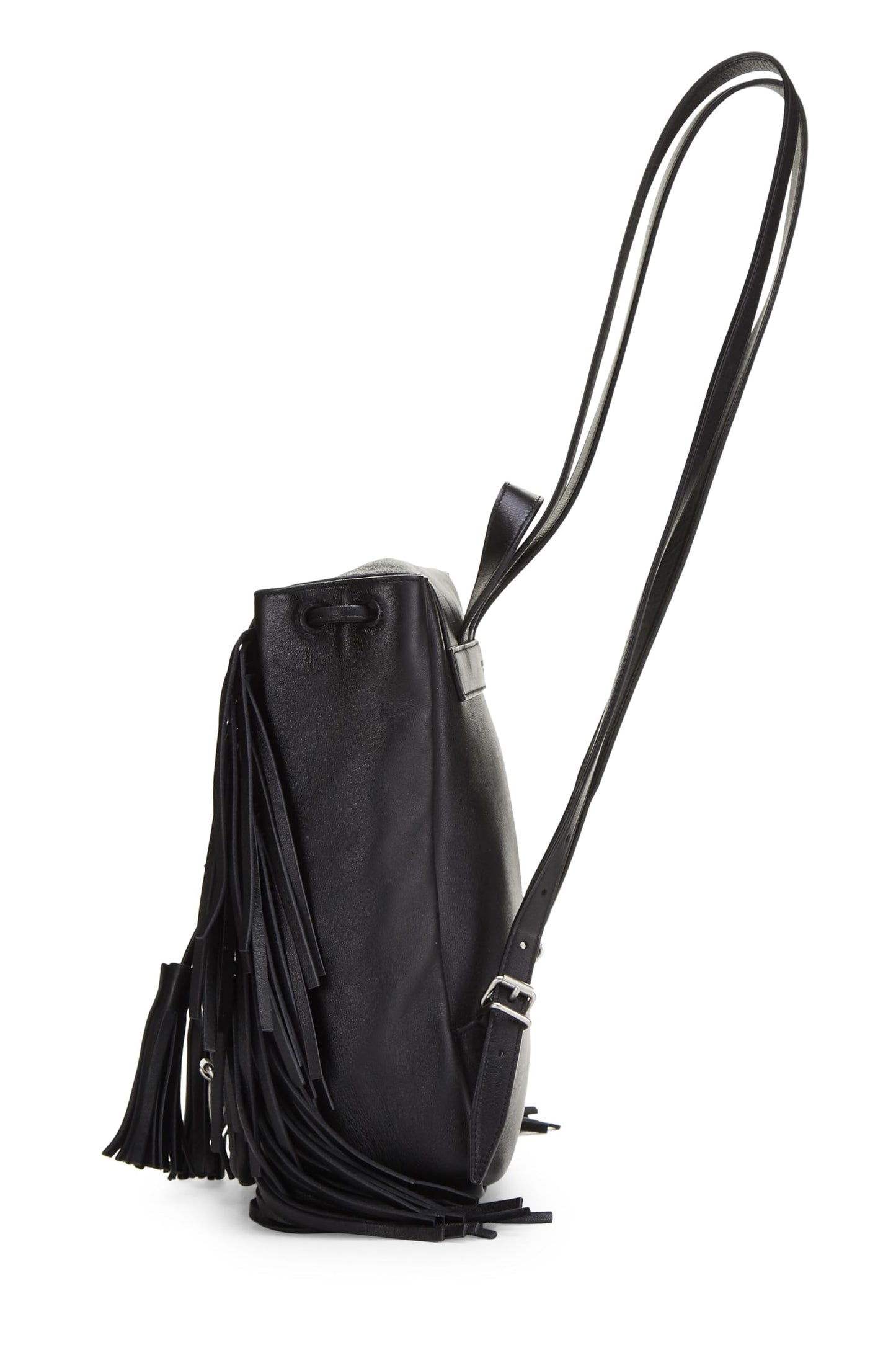 Yves Saint Laurent, Pre-Loved Black Calfskin Fringe Festival Backpack Small, Black