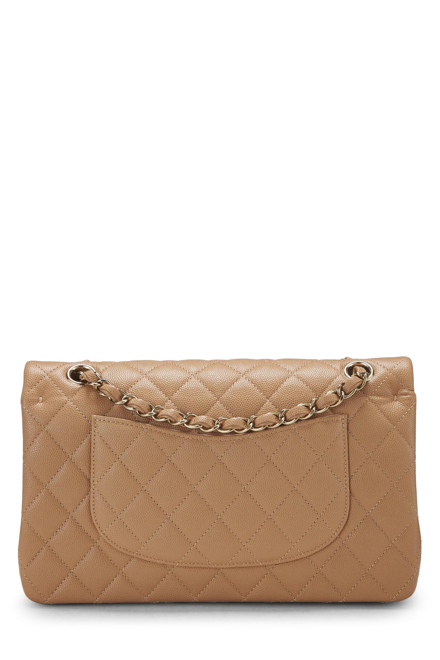 Chanel, sac à rabat double classique matelassé beige caviar d'occasion, taille M, beige