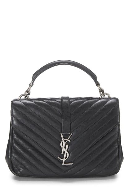 Yves Saint Laurent, College Medium en cuir à chevrons noirs d'occasion, noir