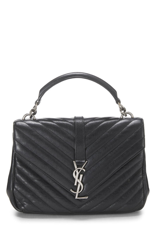 Yves Saint Laurent, Pre-Loved Black Chevron Leather College Medium, Black