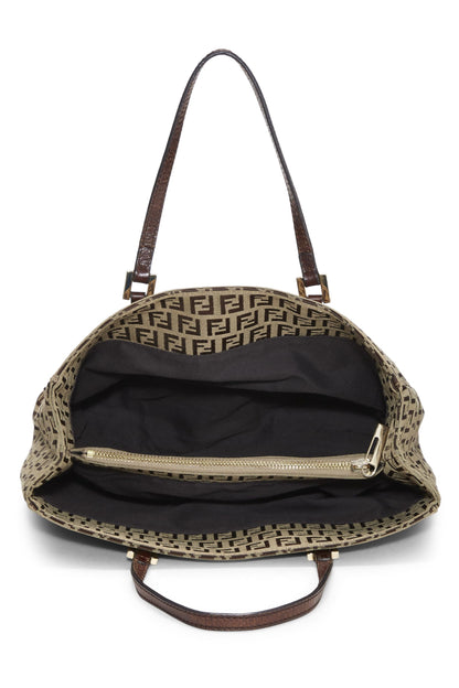 Fendi, sac fourre-tout en toile marron Zucchino, petit modèle, d'occasion, marron