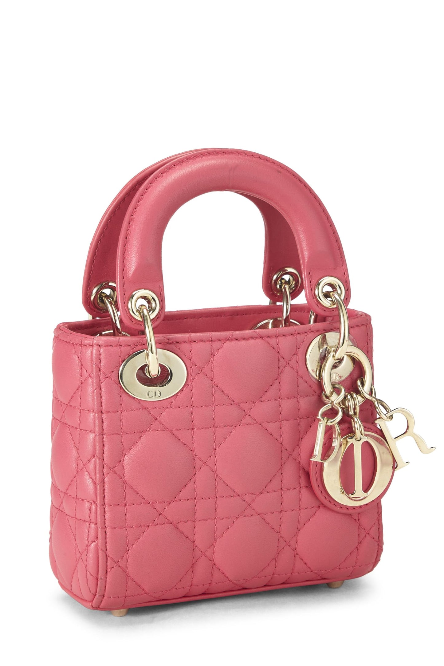 Dior, Lady Dior Micro en cuir d'agneau rose d'occasion, rose