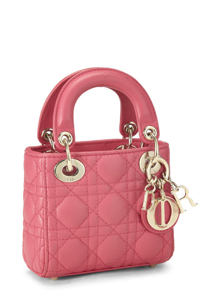 Dior, Lady Dior Micro en cuir d'agneau rose d'occasion, rose