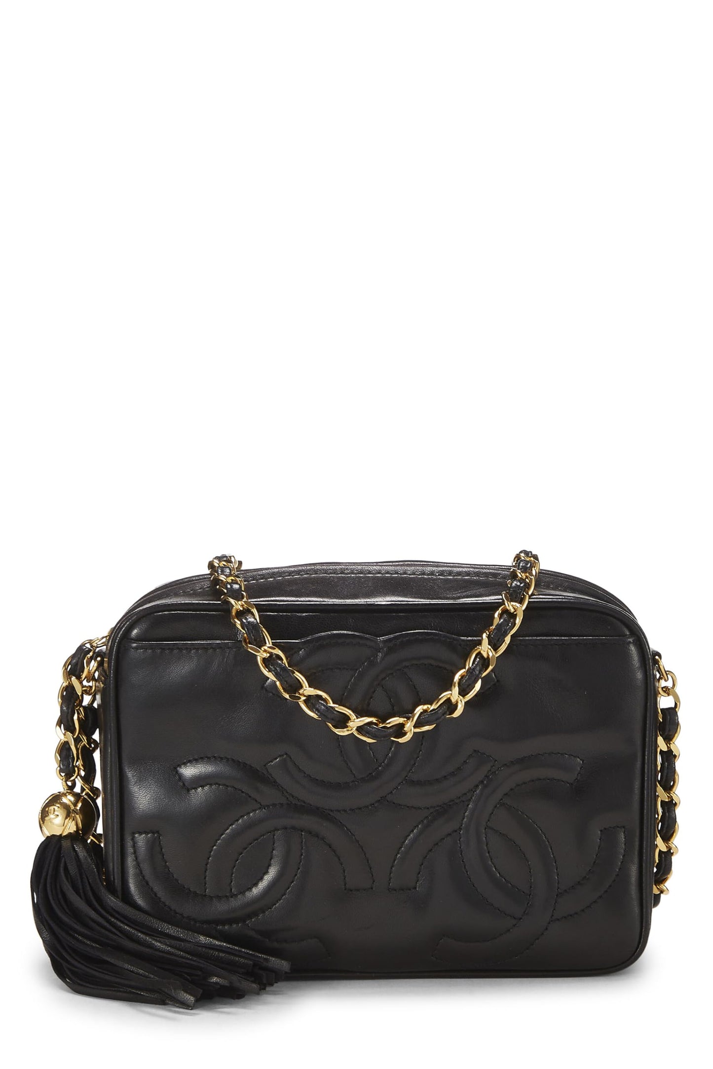 Chanel, Mini bolso para cámara 'CC' 3 de piel de cordero negra Pre-Loved, Negro