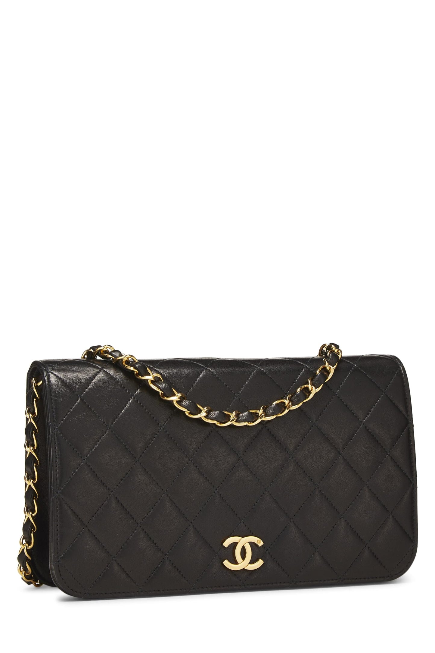 Chanel, Petit sac à rabat en cuir d'agneau matelassé noir d'occasion, noir