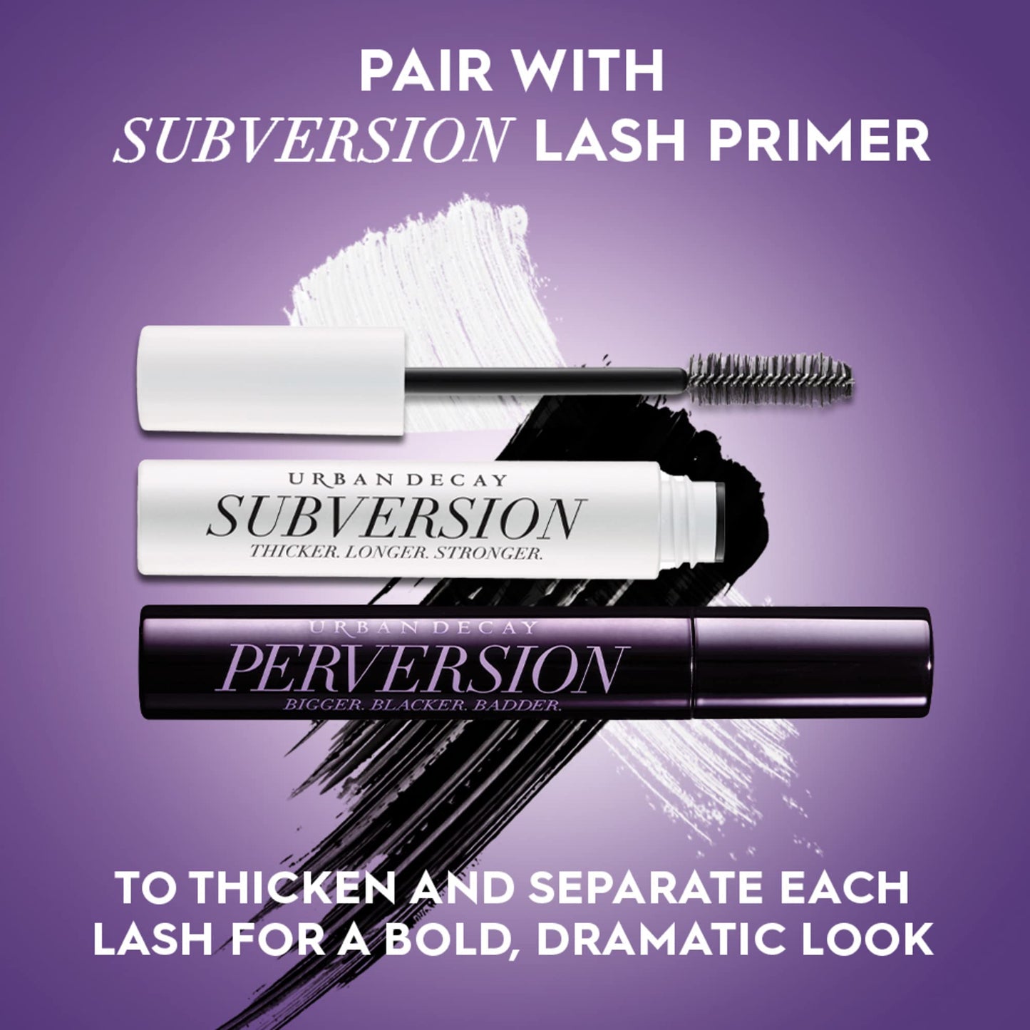 Urban Decay Perversion Volumizing Black Mascara + Subversion Eyelash Primer Bundle - for Length & Volume - Bold, Buildable Lash Look