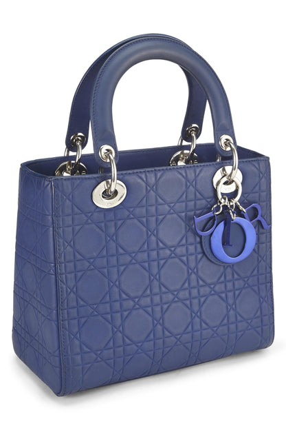 Dior, Lady Dior Medium en cuir de veau Cannage bleu mat d'occasion, bleu