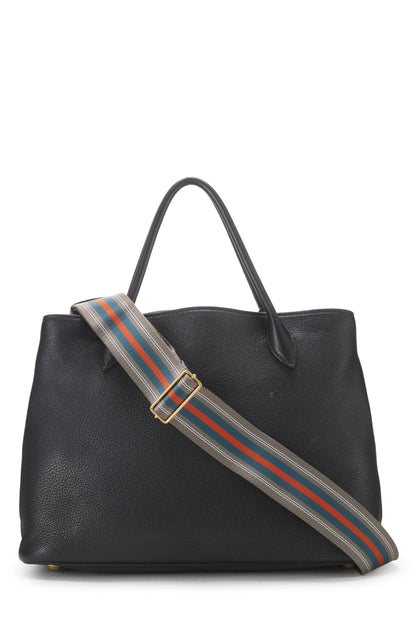 Prada, sac fourre-tout à double bouton-pression Vitello Daino noir d'occasion, taille moyenne, noir