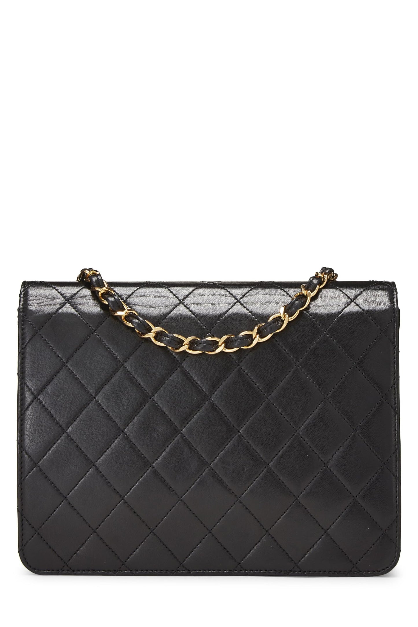 Chanel, Petit sac à rabat en cuir d'agneau noir d'occasion, noir