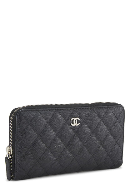 Chanel, Pre-Loved Black Quilted Caviar Zip Around Wallet, Black