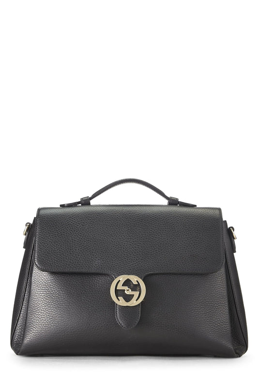 Gucci, Bolso grande con asa entrelazada de cuero negro Pre-Loved, Negro