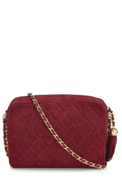 Chanel, Bolso para cámara con bolsillo de ante acolchado rojo Pre-Loved, mediano, Rojo