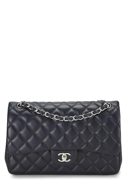 Chanel, Pre-Loved Blue Quilted Lambskin New Classic Double Flap Jumbo, Blue