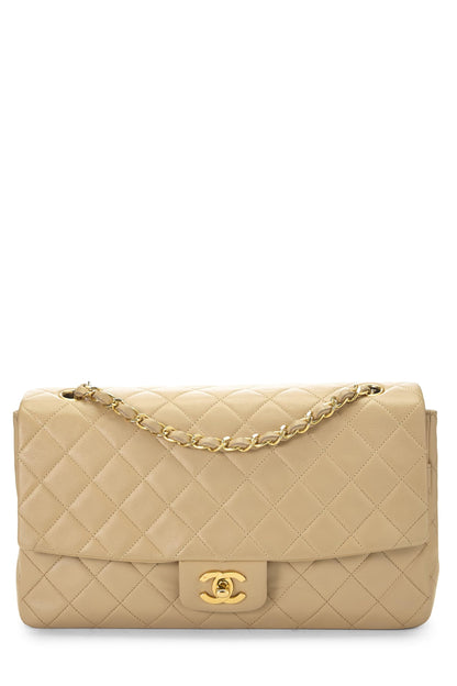 Chanel, Pre-Loved Beige Quilted Lambskin Half Flap Medium, Beige