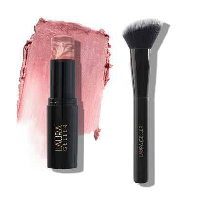 Barra de maquillaje Italian Marble Blush de LAURA GELLER NEW YORK | Rubor jaspeado con acabado en crema para mejillas, color champán frambuesa + brocha para rubor en ángulo