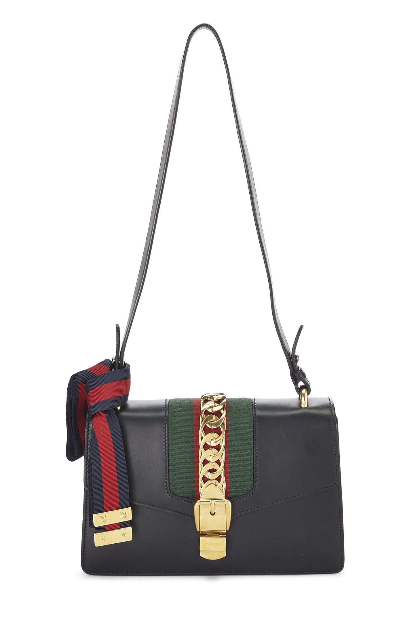 Gucci, petit sac bandoulière en cuir noir Web Sylvie d'occasion, noir