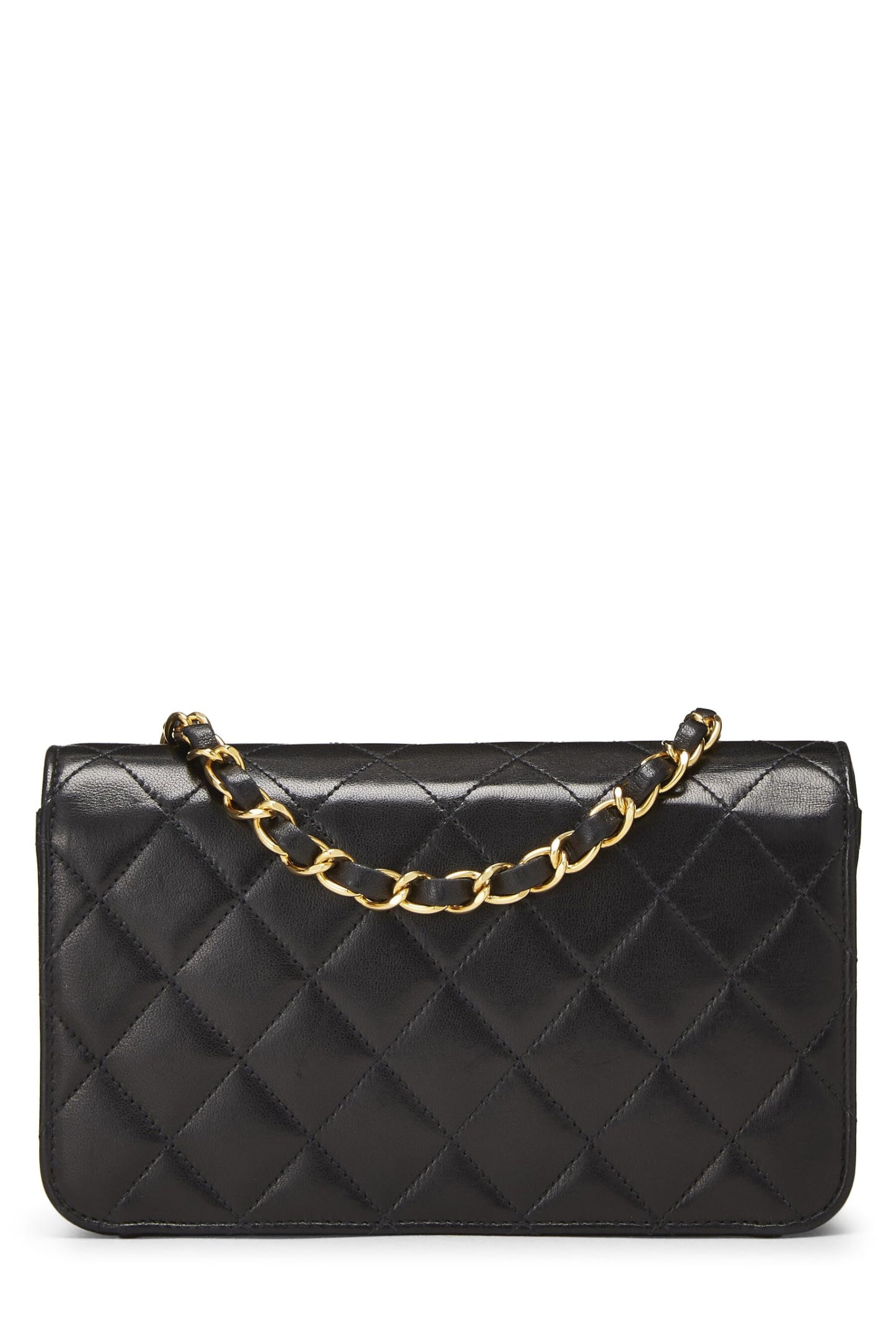 Chanel, Mini sac à rabat à pression en cuir d'agneau matelassé noir d'occasion, noir