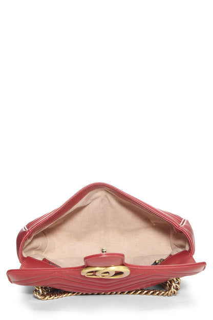 Gucci, Pre-Loved Red Leather GG Marmont Shoulder Bag Small, Red