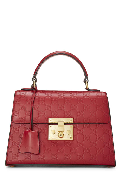 Gucci, Pre-Loved Red Guccissima Padlock Handbag Small, Red