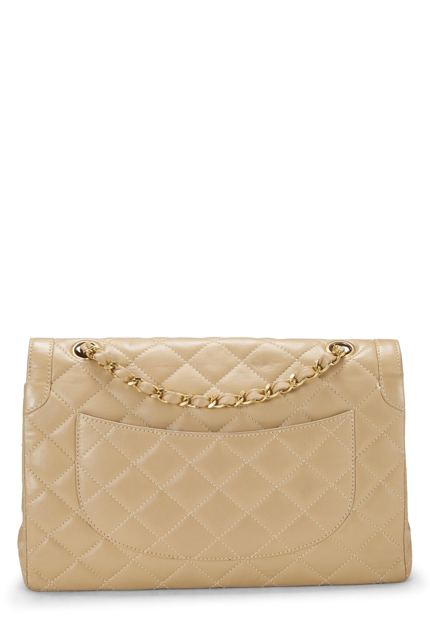 Chanel, sac à rabat double en cuir d'agneau matelassé beige d'occasion, édition limitée, taille M, beige