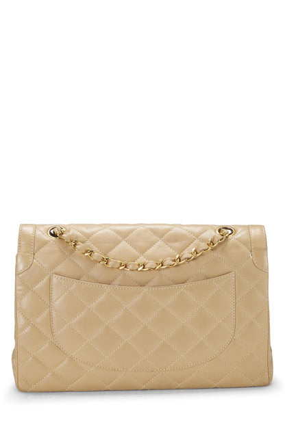 Chanel, sac à rabat double en cuir d'agneau matelassé beige d'occasion, édition limitée, taille M, beige