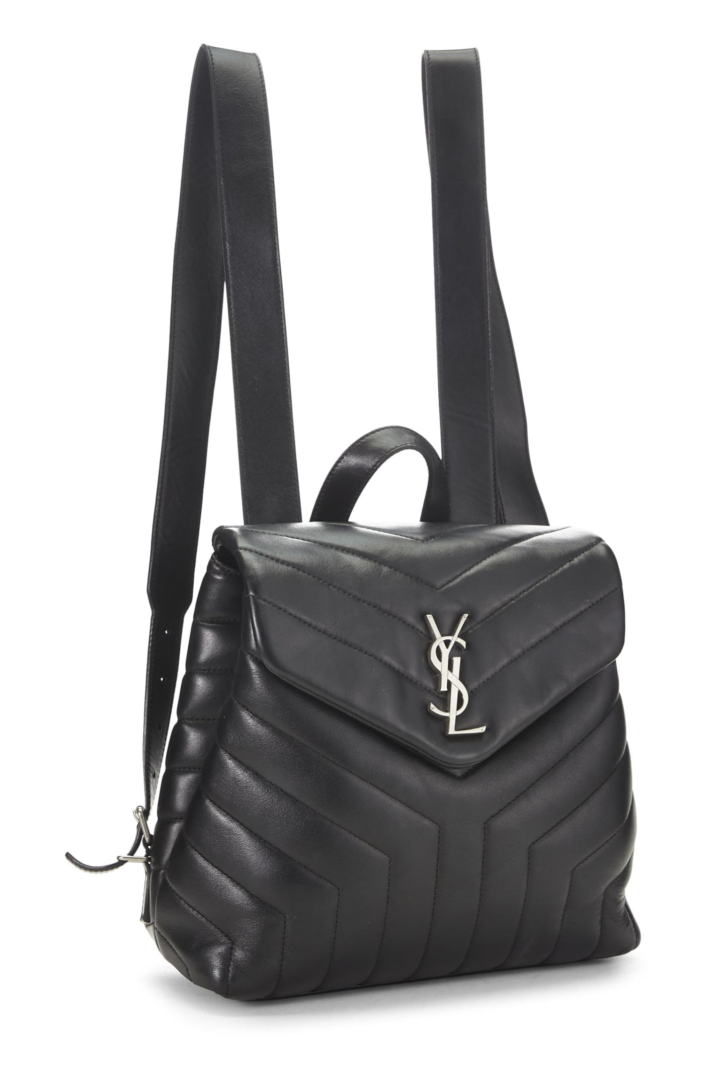 Yves Saint Laurent, Mochila Loulou pequeña con monograma de piel de becerro negra Pre-Loved, Negro