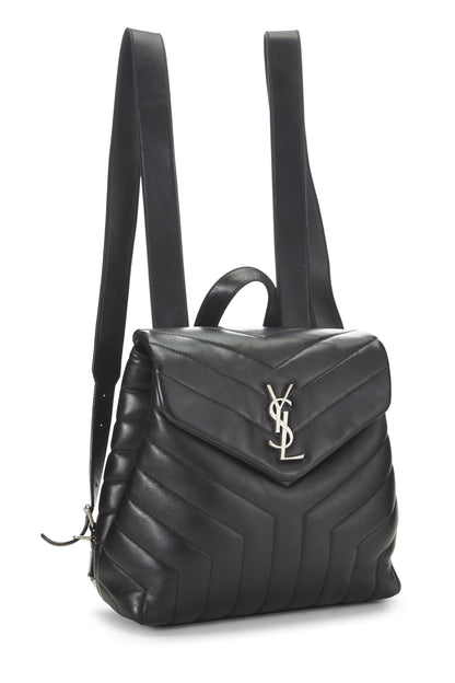 Yves Saint Laurent, sac à dos Loulou en cuir de veau noir monogrammé, petit modèle, d'occasion