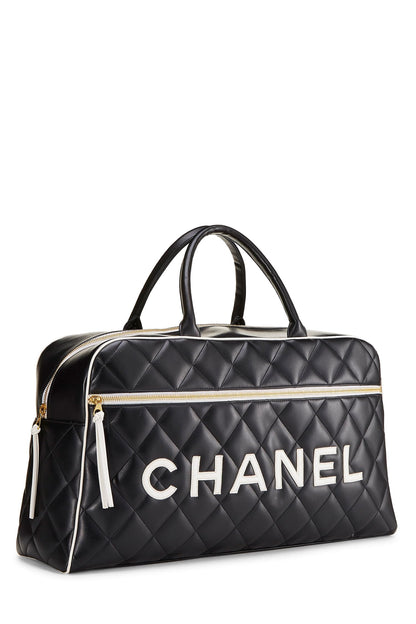 Chanel, Grand sac bowling en cuir de veau matelassé noir d'occasion, noir