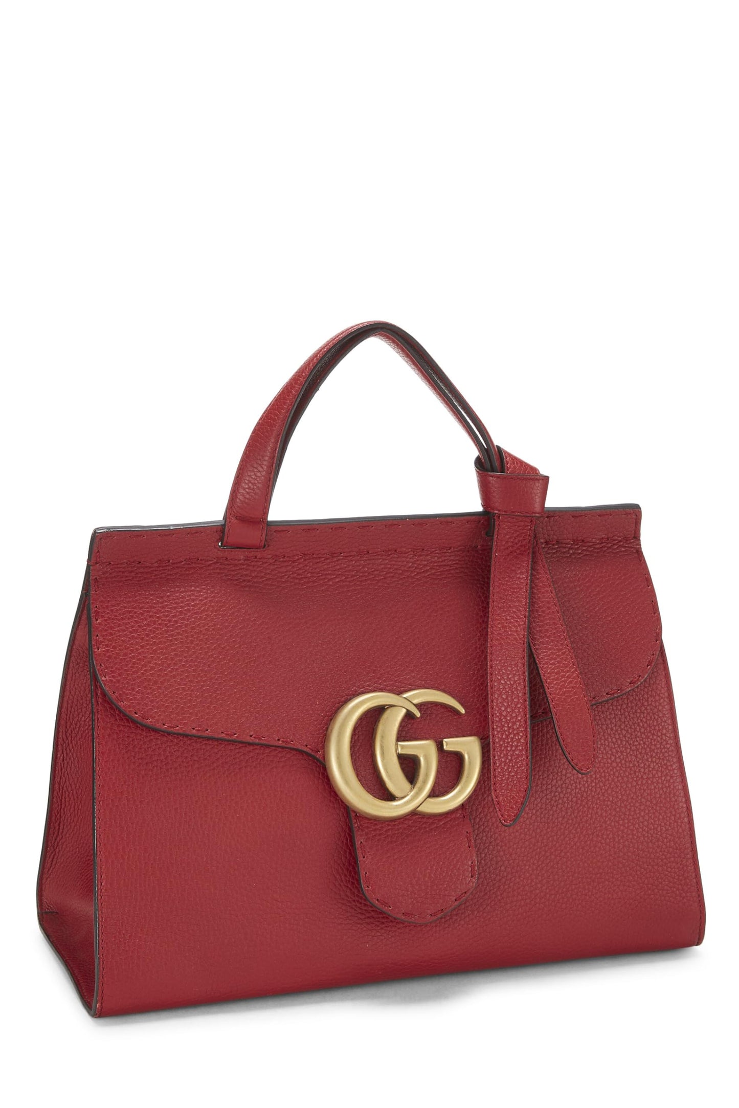 Gucci, Pre-Loved Red Leather GG Marmont Top Handle Flap Bag Small, Red