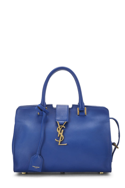 Yves Saint Laurent, Cabas Baby en cuir souple bleu monogrammé d'occasion, bleu