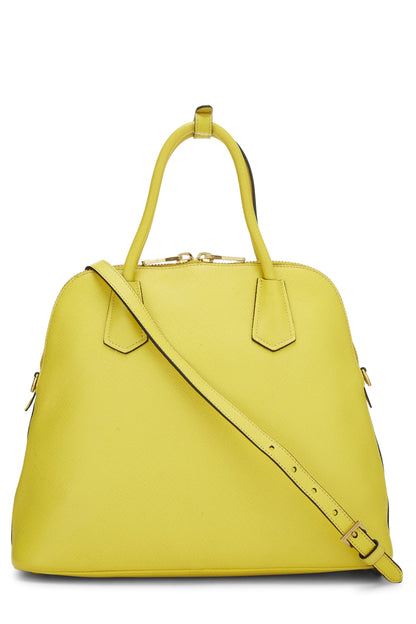 Prada, sac à main Dome en cuir Saffiano jaune d'occasion, jaune