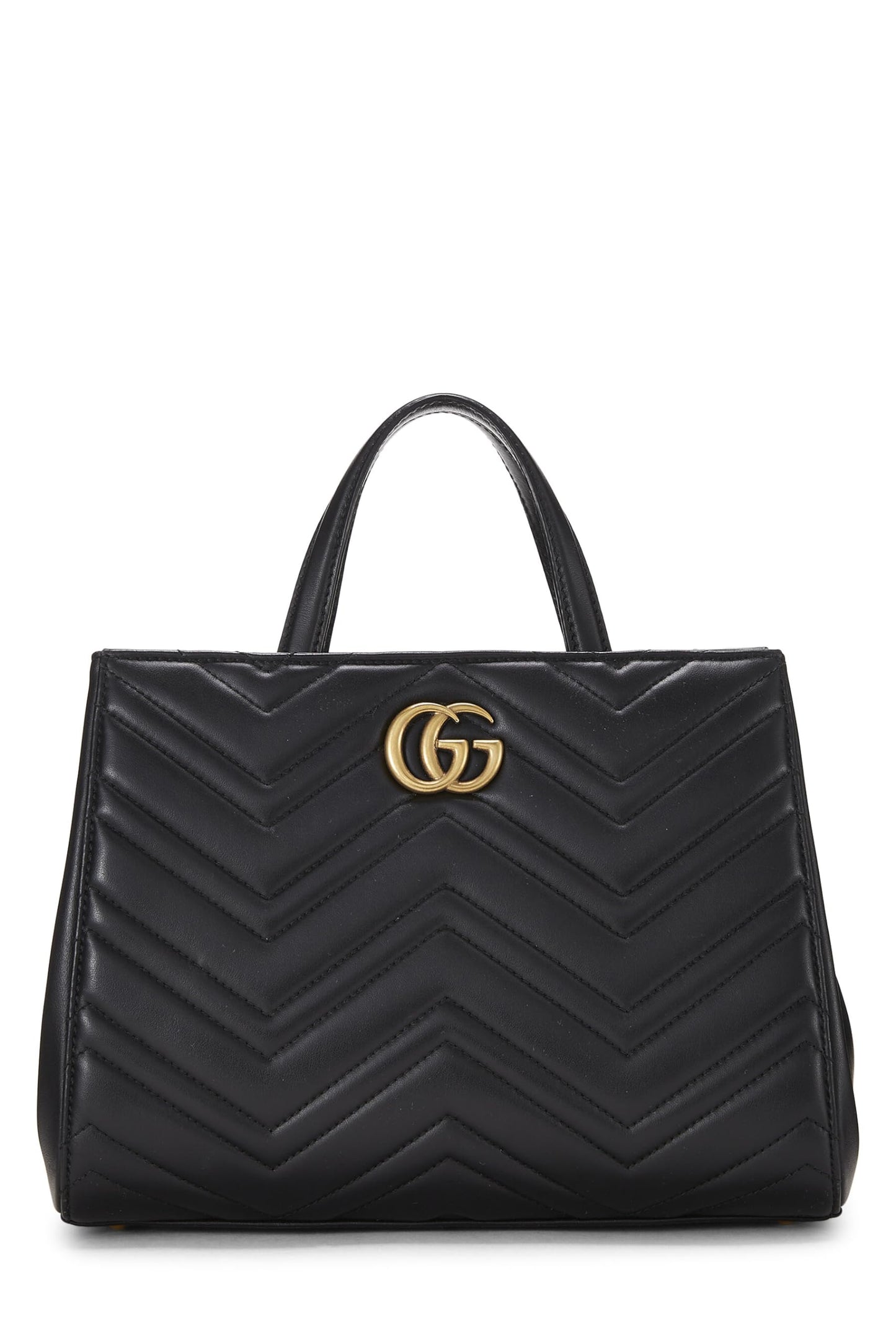 Gucci, Pre-Loved Black Leather GG Marmont Top Handle Bag Small, Black