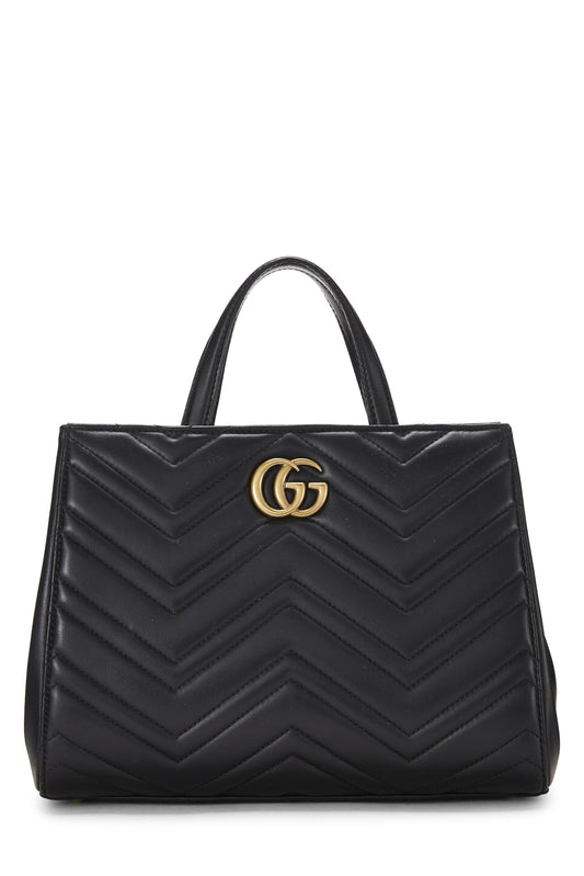 Gucci, Pre-Loved Black Leather GG Marmont Top Handle Bag Small, Black