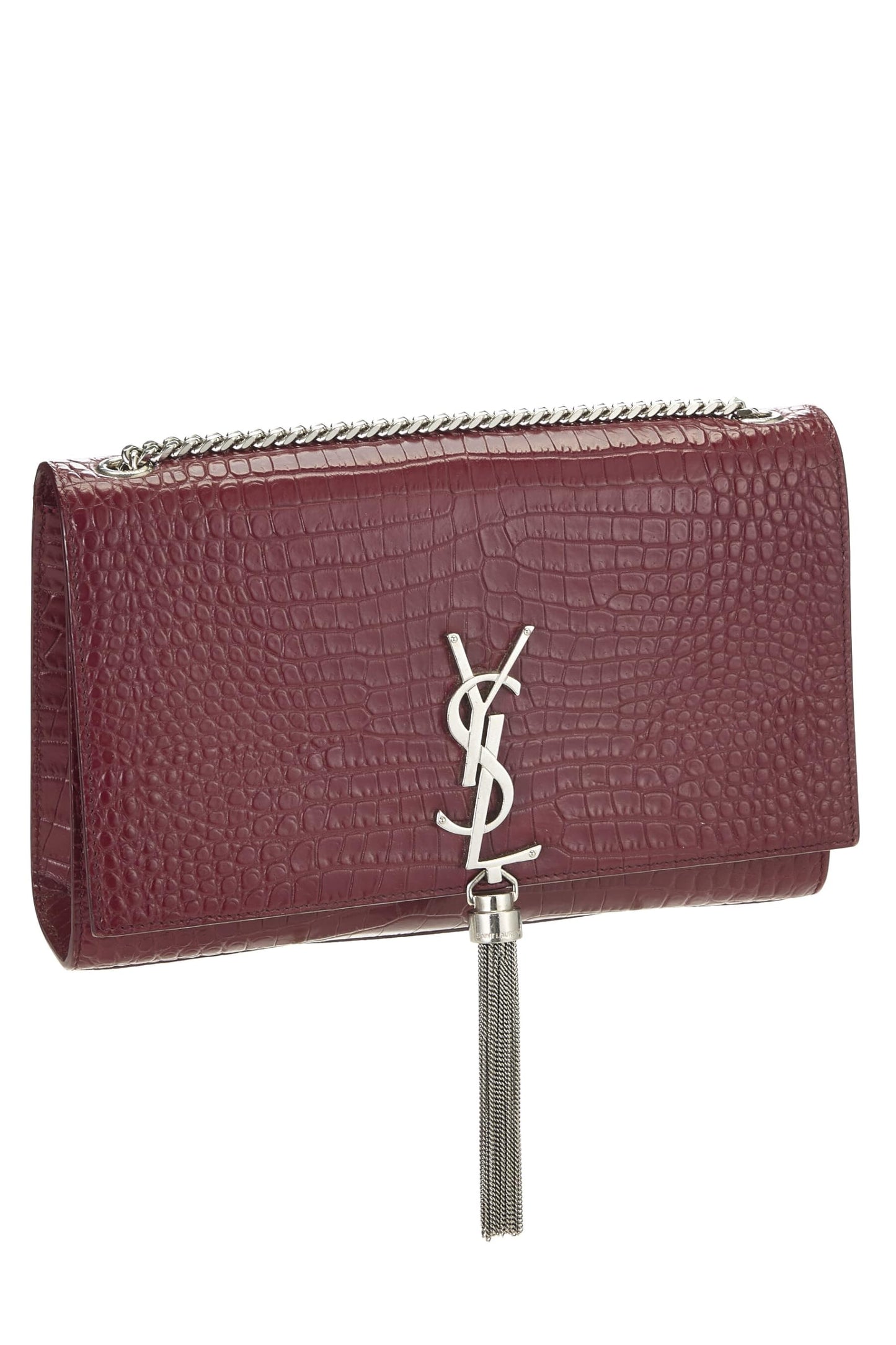 Yves Saint Laurent, Pre-Loved Burgundy Embossed Kate Tassel Medium, Burgundy