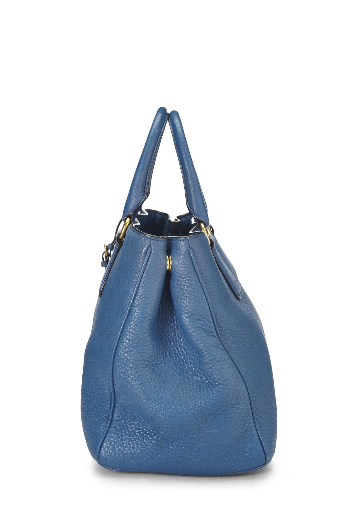 Prada, sac à main convertible Vitello Daino bleu d'occasion, bleu