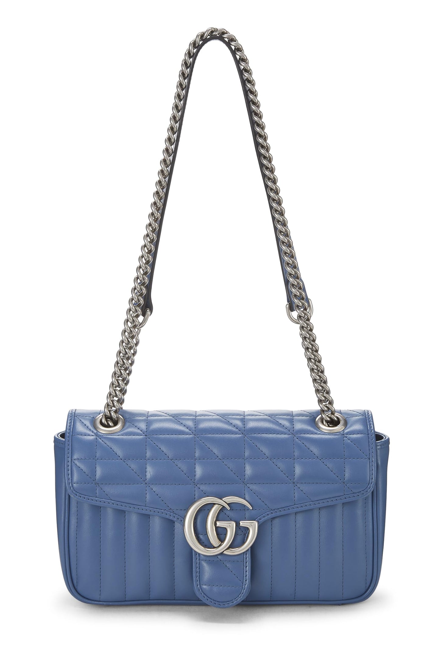 Gucci, sac à bandoulière Marmont Matelassé en cuir bleu d'occasion, bleu