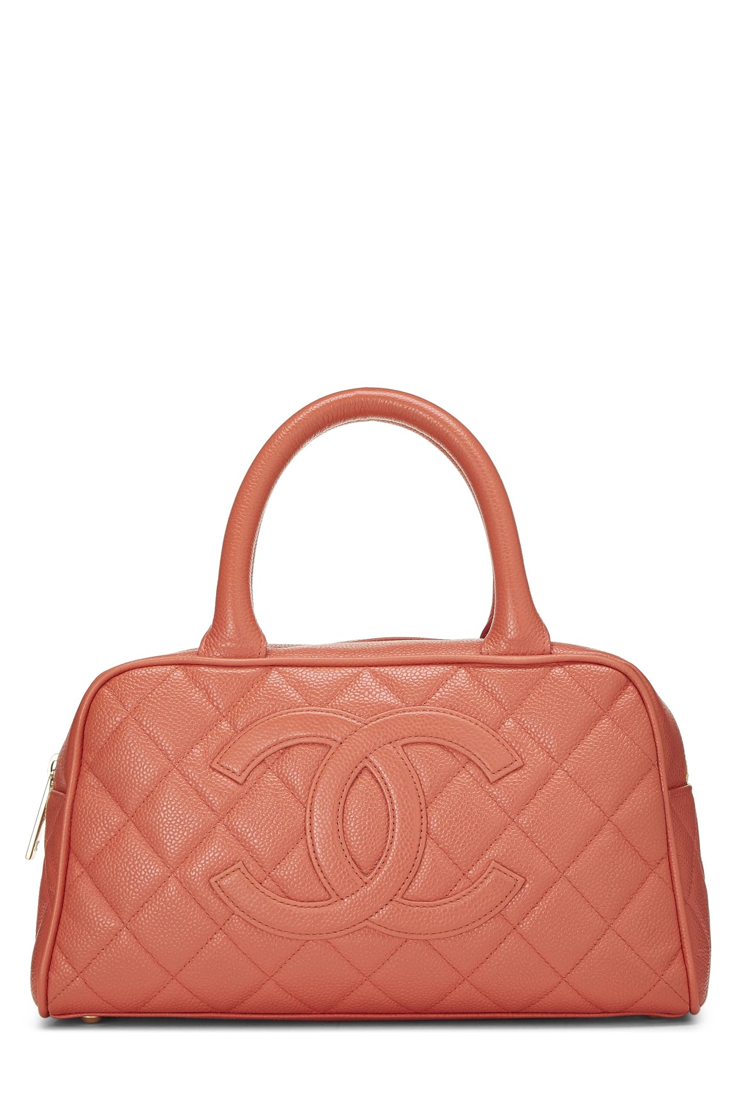 CHANEL, Pre-Loved Coral Quilted Caviar Bowler Mini, Orange