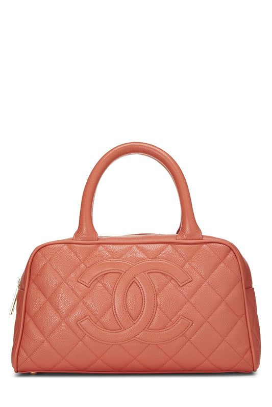 CHANEL, Mini-sac bowling matelassé corail d'occasion, orange