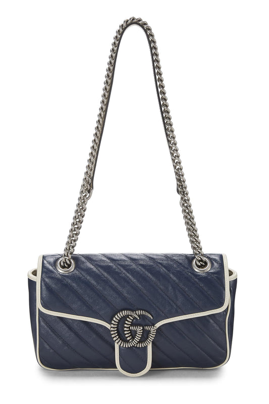 Gucci, sac à bandoulière GG Marmont Torchon en cuir bleu marine d'occasion, petit modèle, bleu marine