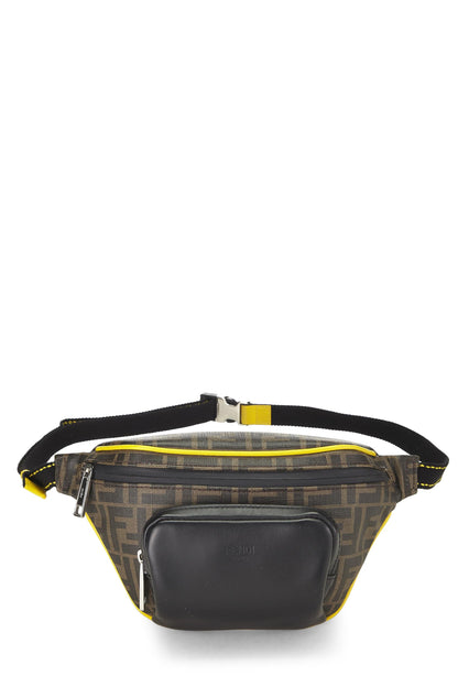 Fendi, pochette de taille en toile enduite Zucca noire d'occasion, jaune