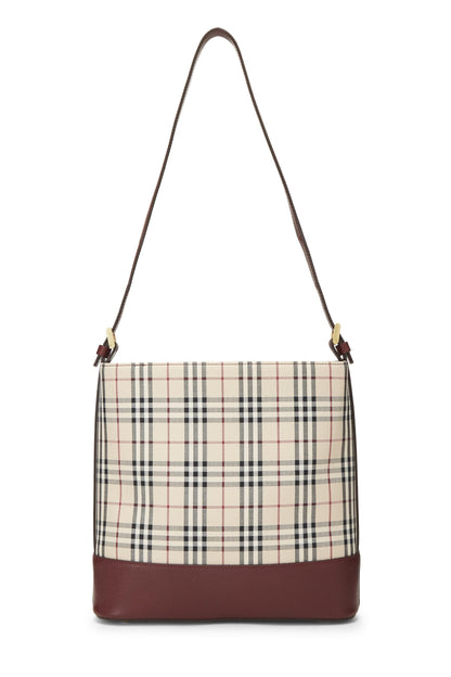 Burberry, Pre-Loved Burgundy House Check Canvas Bucket Bag Small, Burgundy