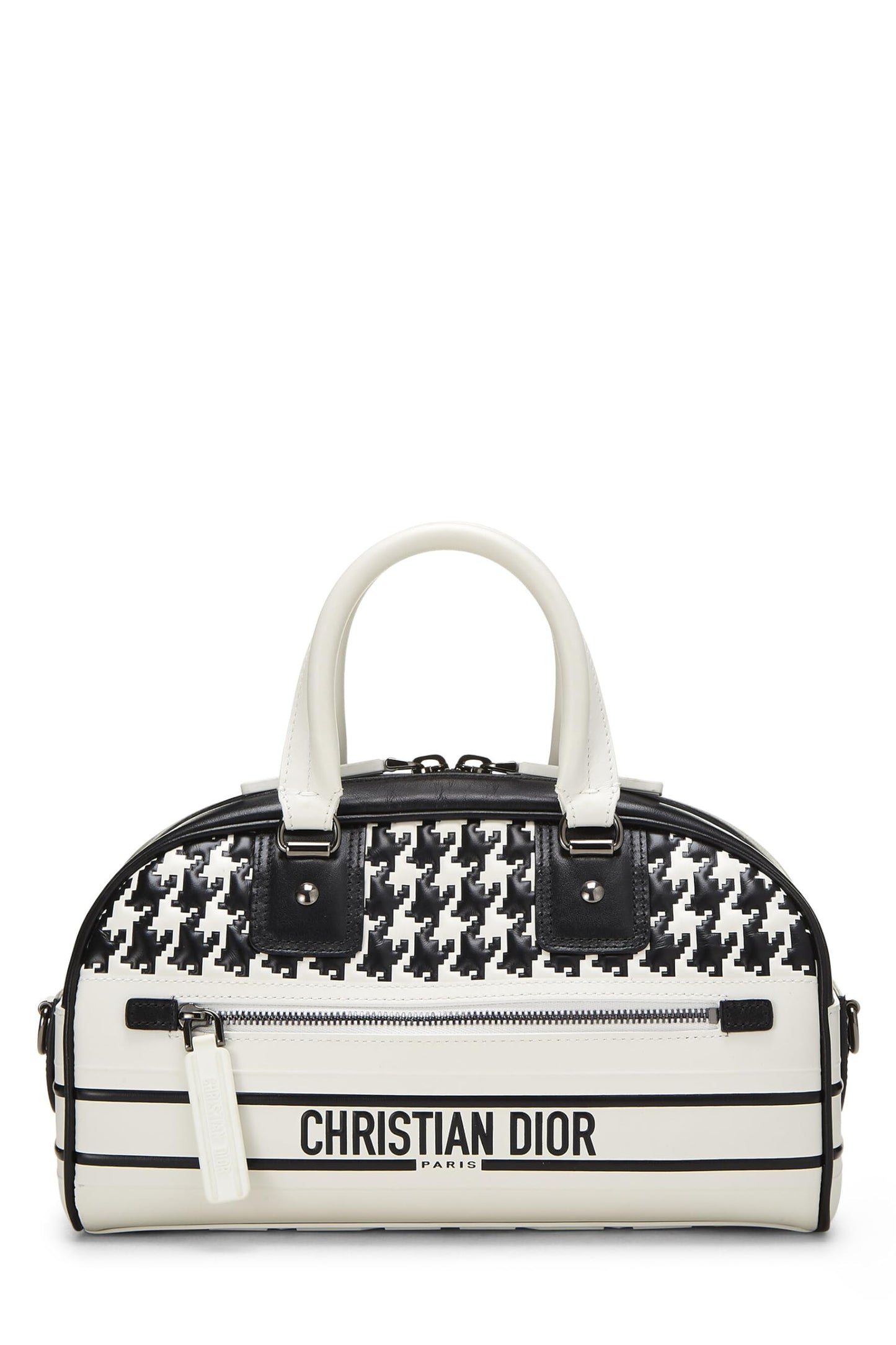 Dior, Pre-Loved White & Black Leather Vibe Bowling Bag Small, White