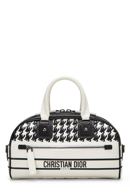 Dior, Pre-Loved White & Black Leather Vibe Bowling Bag Small, White