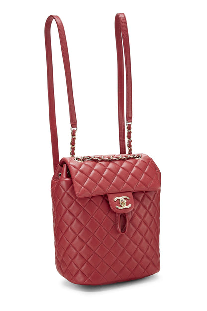 Chanel, sac à dos Urban Spirit en cuir d'agneau matelassé rouge d'occasion, petit, rouge