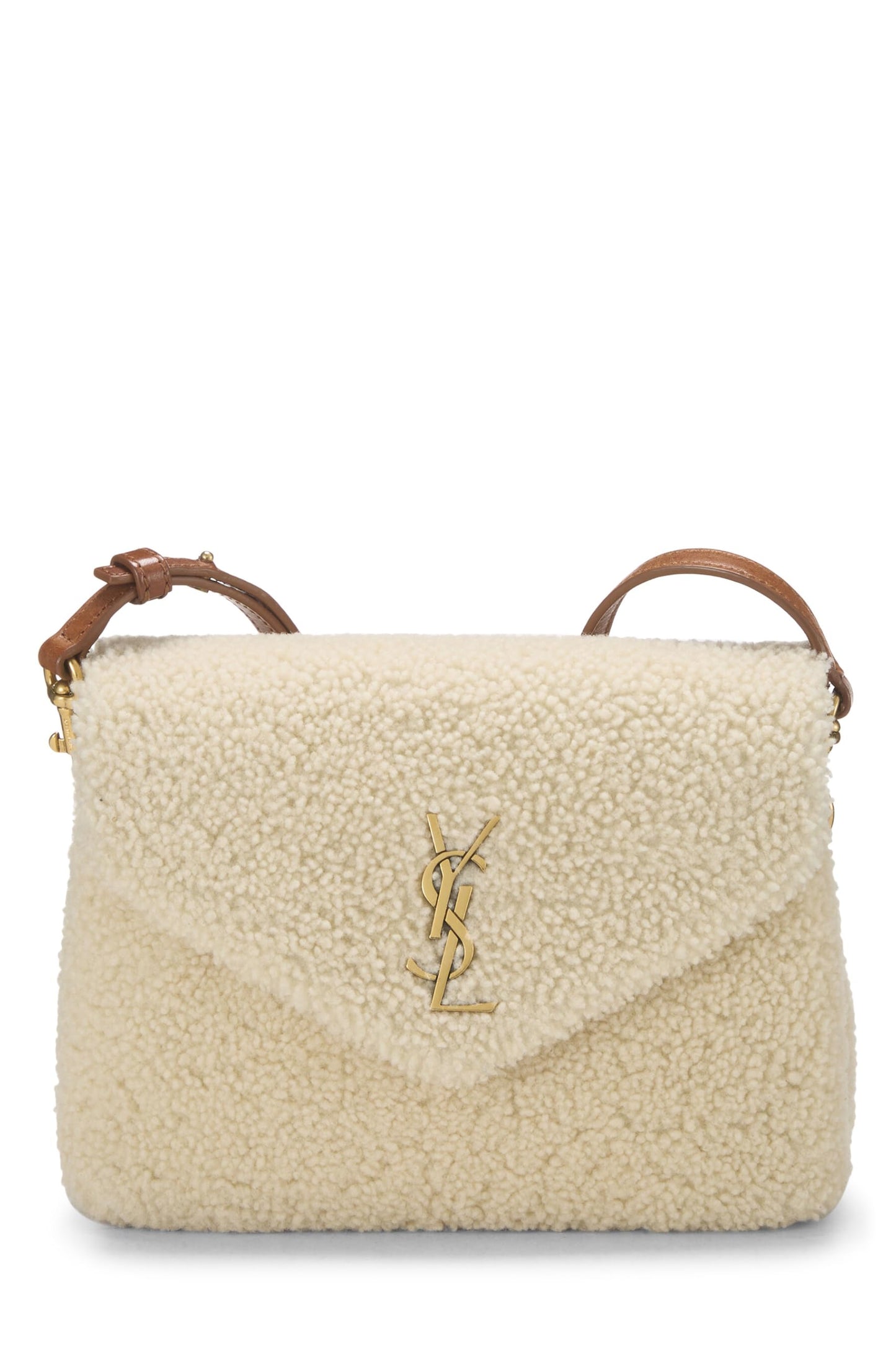 Yves Saint Laurent, Juguete Loulou de piel de oveja beige Pre-Loved, blanco