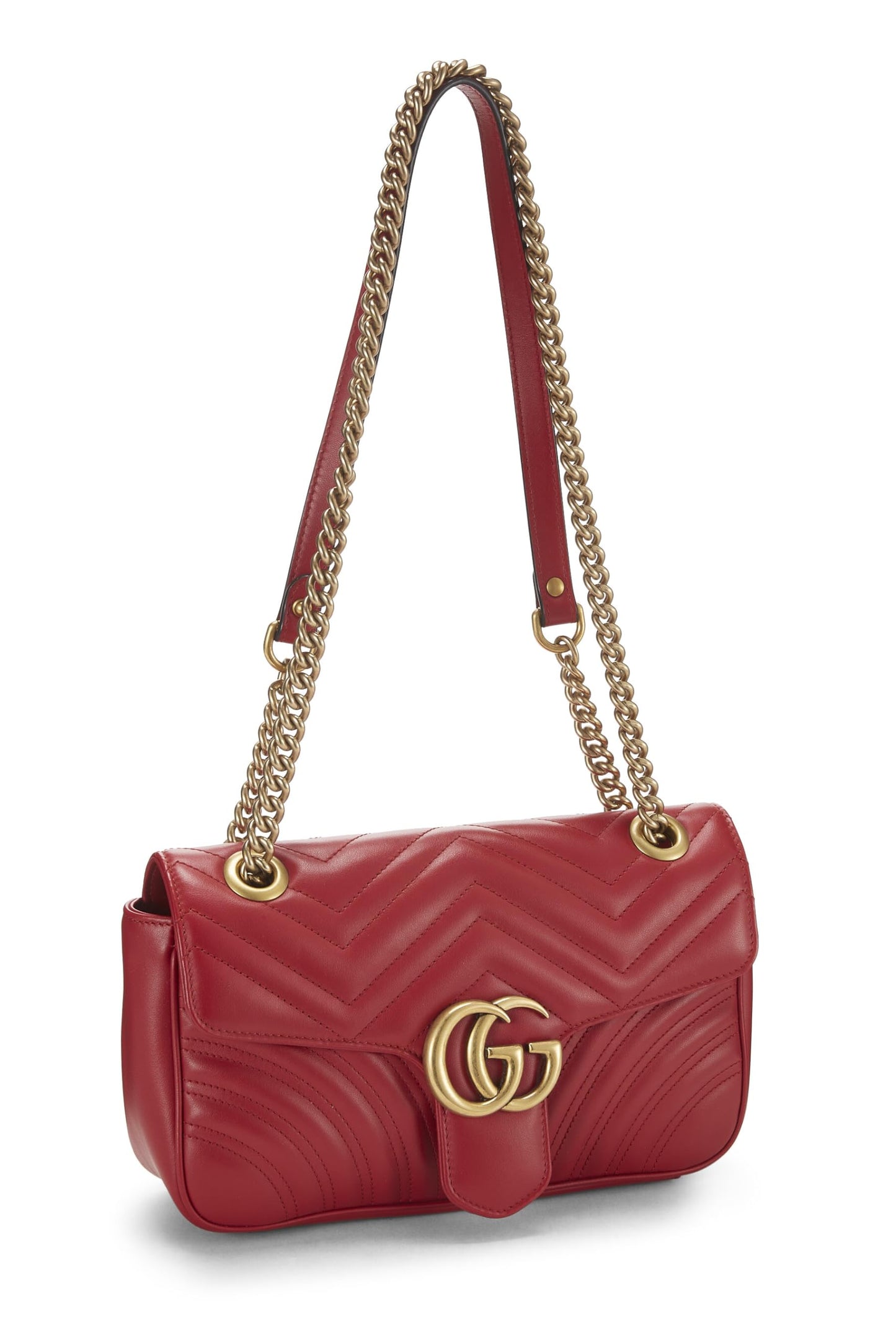 Gucci, Pre-Loved Red Leather GG Marmont Shoulder Bag Small, Red