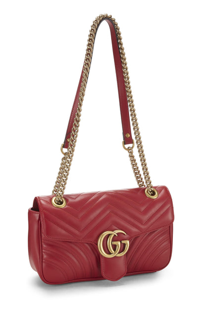 Gucci, Bolso de hombro pequeño GG Marmont de cuero rojo Pre-Loved, Rojo