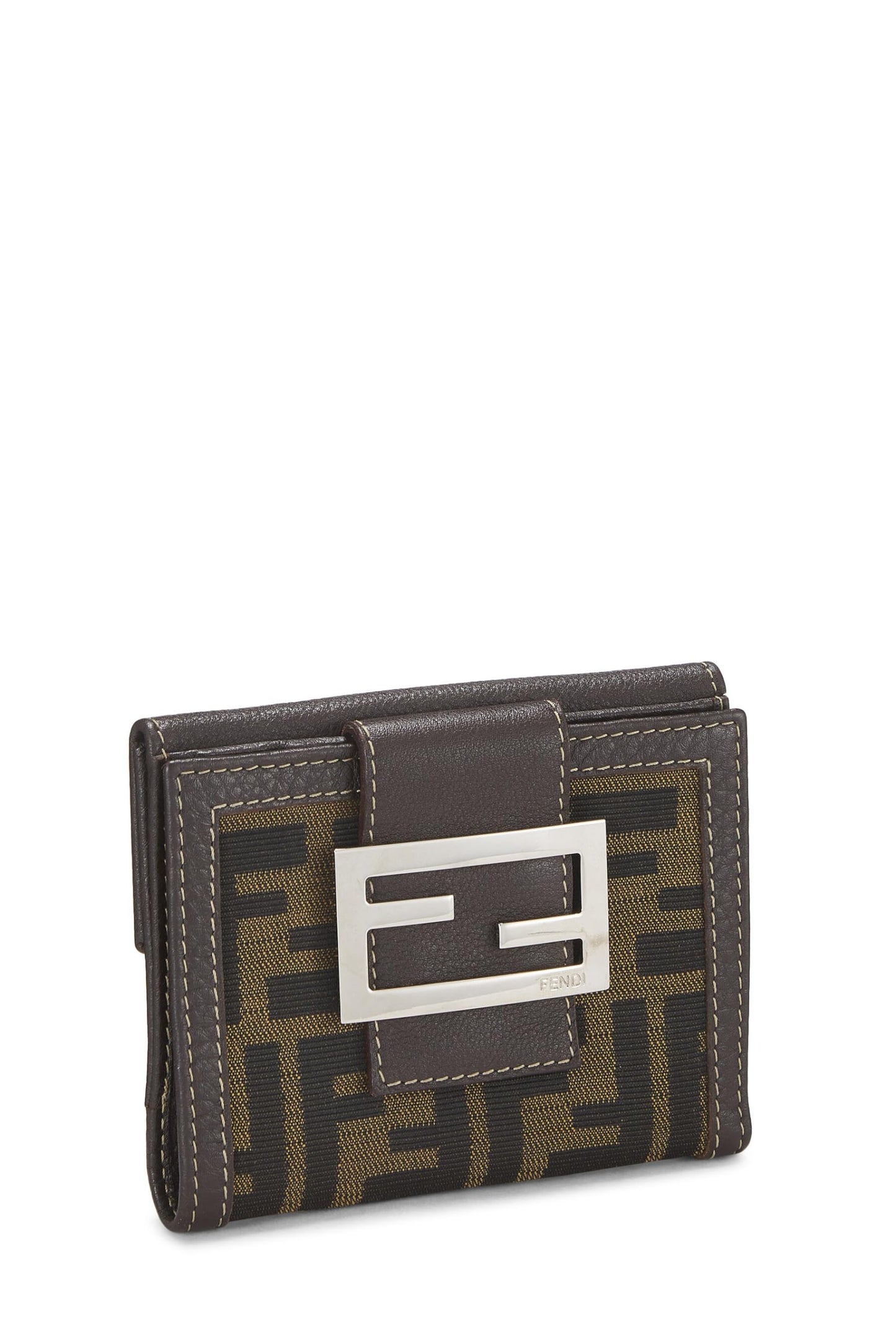 Fendi, portefeuille compact en toile marron Zucca d'occasion, marron