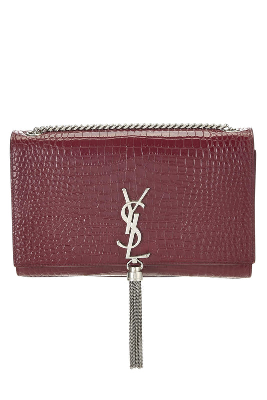 Yves Saint Laurent, Pre-Loved Burgundy Embossed Kate Tassel Medium, Burgundy